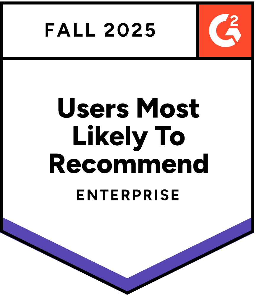 Fall 2025 Users most likely to recommend G2 badge